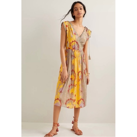 Anthropologie Dresses & Skirts - Anthroologie Let Me Be Beaded‎ Maxi Dress Boho Bohemian, size X-LARGE yellow
